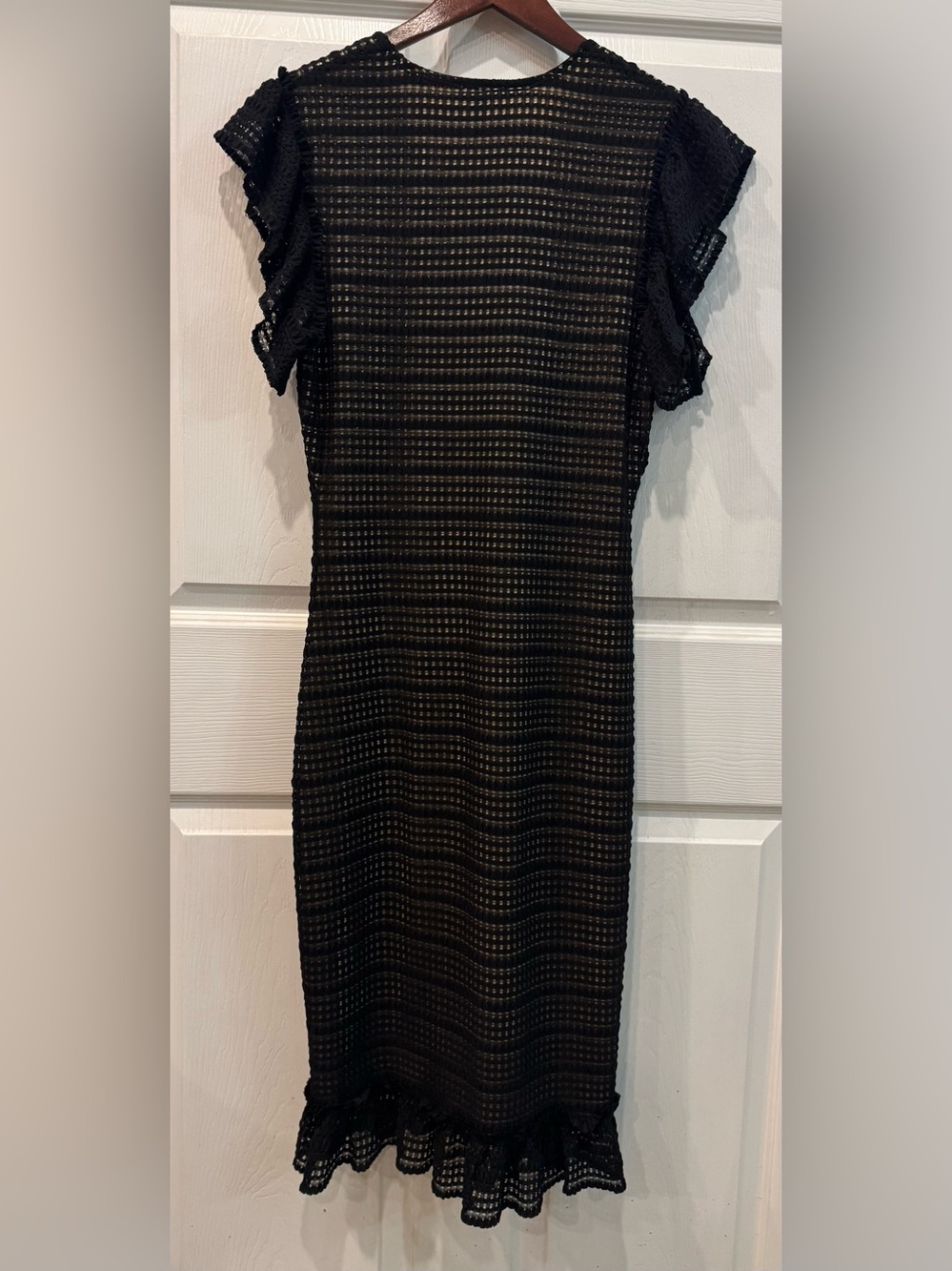 Max Studio Black Lace Flutter Sleeve High Waist V Neck Bodycon Dress Size L - Picture 4 of 11